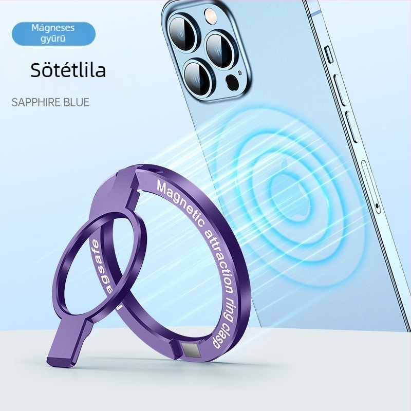 Gyűrűs telefon tartó – 360° forgatható, összecsukható, fém asztali tartó, MagSafe mágneses csatlakozás