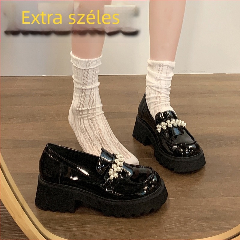 Női mokaszín vastag sarokkal – brit stílus, felsőrész mikroszálas, latex talpbetét, gumírozott talp