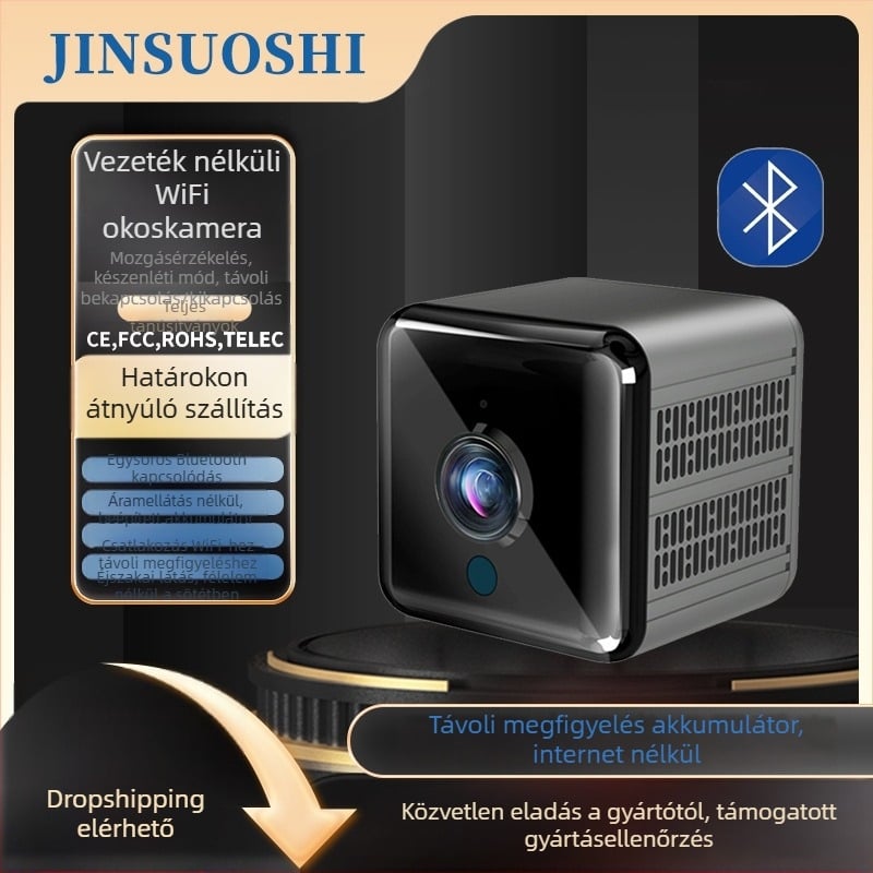Vezeték nélküli akkumulátoros kamera Wi‑Fi/Bluetooth‑kal – 1080P, 2.8 mm objektív, IR éjjellátás 8 m-ig, minimális megvilágítás 1.4 lux, DC5V tápegység