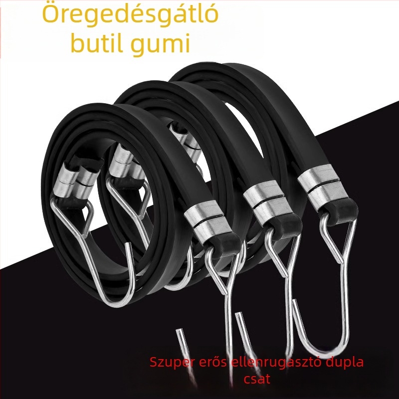 Rugalmas heveder motorkerékpárokhoz és elektromos járművekhez kampókkal és dupla csatokkal