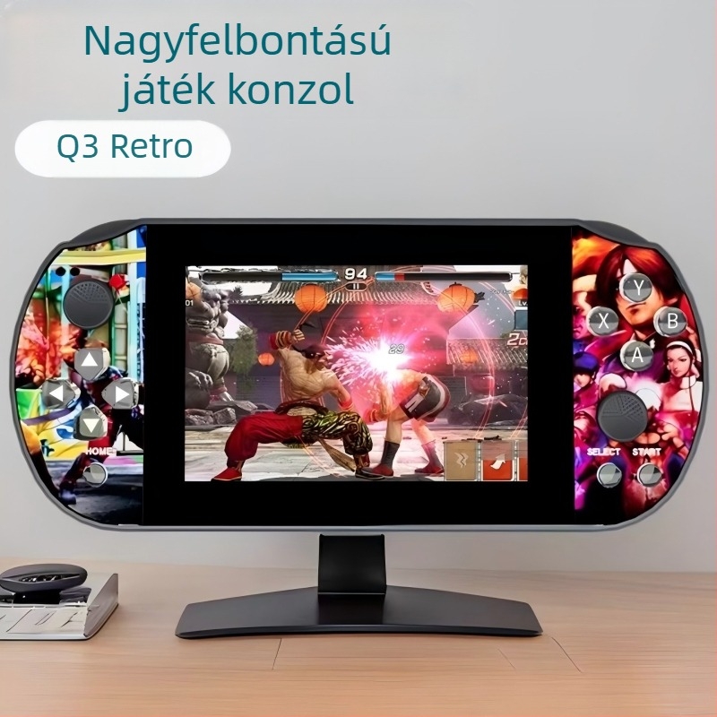 Linux operációs rendszerrel ellátott hordozható játékkonzol, 64GB tárhellyel, 1080p kijelzővel, vezeték nélküli, PS1 klasszikus joystick