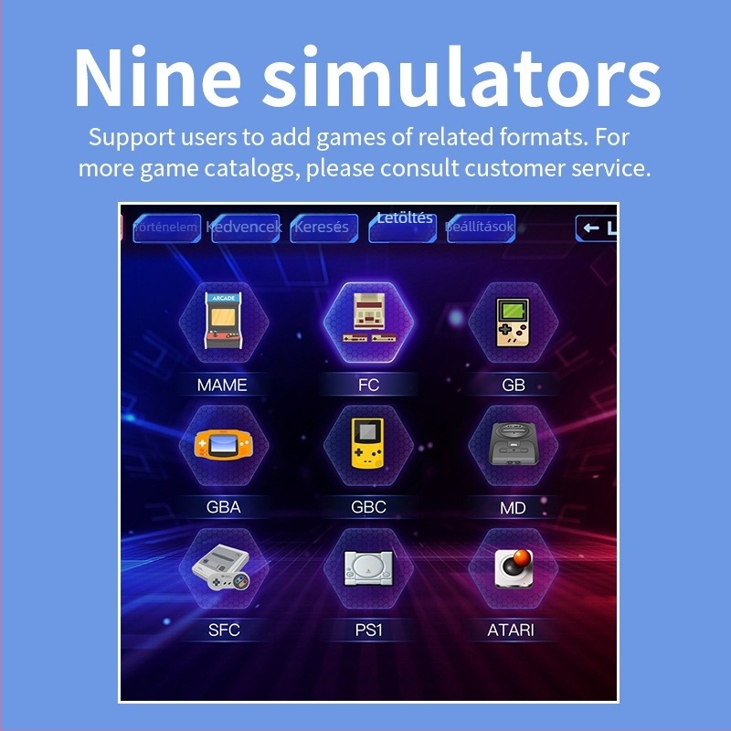 Linux operációs rendszerrel ellátott hordozható játékkonzol, 64GB tárhellyel, 1080p kijelzővel, vezeték nélküli, PS1 klasszikus joystick