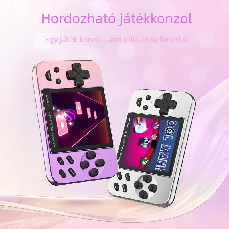 Retro kézi játék konzol beépített játékokkal, 5000mAh mágneses vezeték nélküli töltés, USB Type-C OTG, kábeles csatlakozás, MP4 videólejátszó