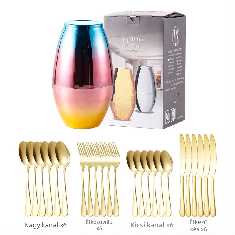 24 darabos rozsdamentes acél étkészlet – kés, villa és kanál; 410-es rozsdamentes acél, hemp kerék polírozás, modern egyszerű stílus