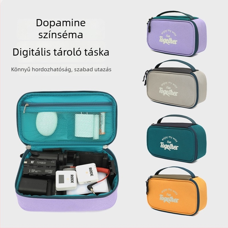 Elektronikus kiegészítők tároló táska, modell Big, poliészter, különválasztott rekeszek, power bank számára, utazáshoz