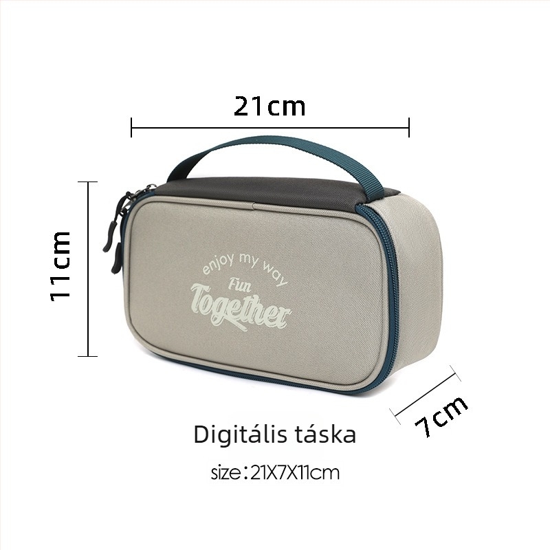 Elektronikus kiegészítők tároló táska, modell Big, poliészter, különválasztott rekeszek, power bank számára, utazáshoz