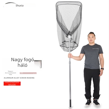 Óriási alumínium ötvözetű horgászháló, sűrű szövésű háló, fej Ø50/60/70 cm, háló mélysége 75–115 cm, vastag szemek, terhelhetőség 1,0–15 kg