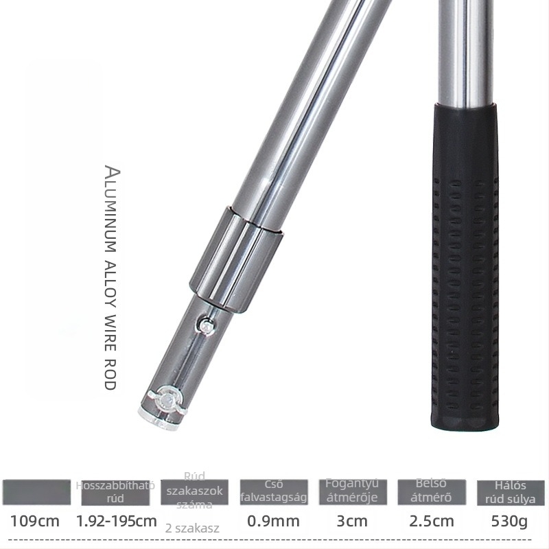 Óriási alumínium ötvözetű horgászháló, sűrű szövésű háló, fej Ø50/60/70 cm, háló mélysége 75–115 cm, vastag szemek, terhelhetőség 1,0–15 kg