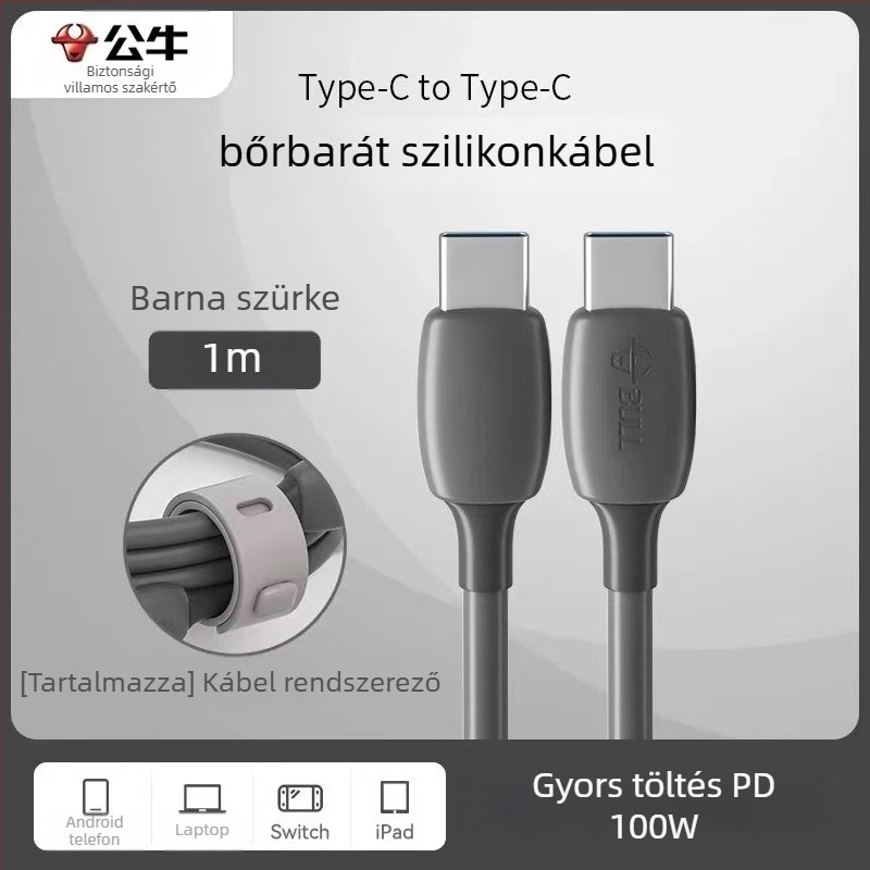 Bull USB-C adatkábel, biztonságos gyors töltés, 60W max, PVC
