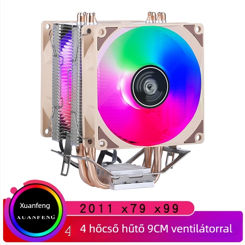 CPU hűtőtorony, 4 rézcső, réz- és alumínium ötvözet, hidraulikus csapágy (2000 RPM, 25 dB)