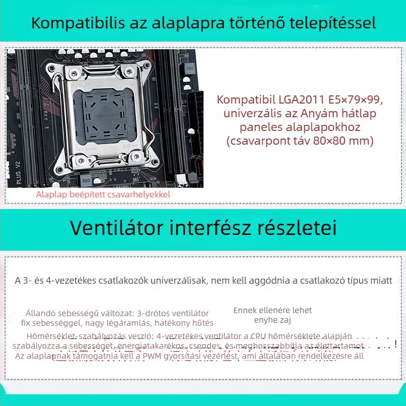 CPU hűtőtorony, 4 rézcső, réz- és alumínium ötvözet, hidraulikus csapágy (2000 RPM, 25 dB)