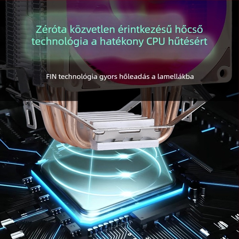 CPU hűtőtorony, 4 rézcső, réz- és alumínium ötvözet, hidraulikus csapágy (2000 RPM, 25 dB)