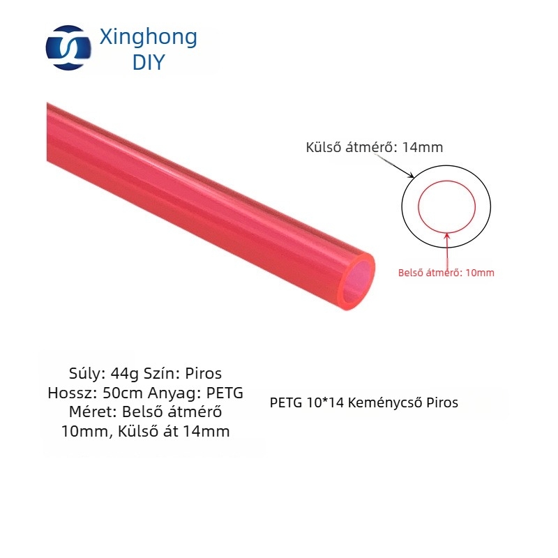 XHDIY PETG merevcső vízhűtéshez, keresztmetszet 10×14, Quick-Twist csatlakozás
