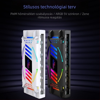 Fénnyel világított házventilátor-vezérlő ARGB szinkronos hőmérséklet-vezérléssel és többszintű tükrös HUB-dal — ABS, méretek 145×59×25 mm, zaj 15 dB
