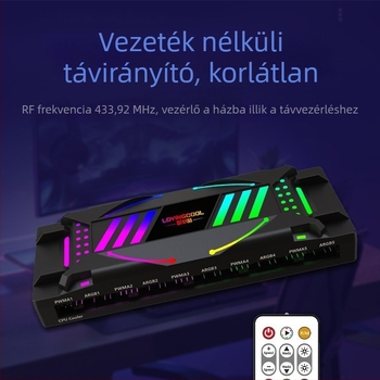Fénnyel világított házventilátor-vezérlő ARGB szinkronos hőmérséklet-vezérléssel és többszintű tükrös HUB-dal — ABS, méretek 145×59×25 mm, zaj 15 dB
