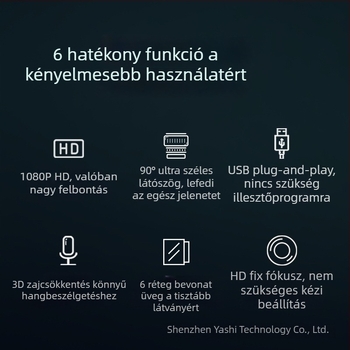 Anzhijia A30 USB webkamera, 1080p HD videó, beépített mikrofon, 2 MP szenzor, USB 2.0, fix fókusz