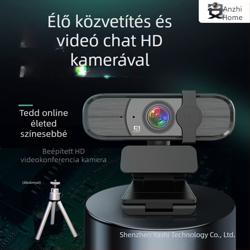 Anzhijia A30 USB webkamera, 1080p HD videó, beépített mikrofon, 2 MP szenzor, USB 2.0, fix fókusz