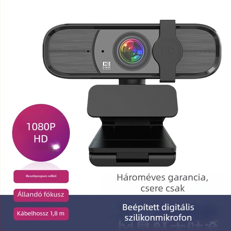 Anzhijia A30 USB webkamera, 1080p HD videó, beépített mikrofon, 2 MP szenzor, USB 2.0, fix fókusz