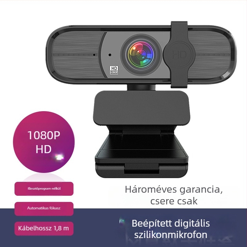 Anzhijia A30 USB webkamera, 1080p HD videó, beépített mikrofon, 2 MP szenzor, USB 2.0, fix fókusz