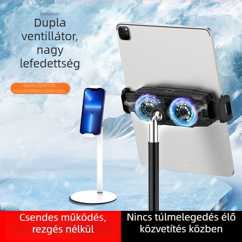 Mobiltelefon és tablet hűtőállvány duál‑magos félvezetős hűtéssel – rendkívül csendes asztali tartó, Modell S188, 15W, 105 g, ABS+PC