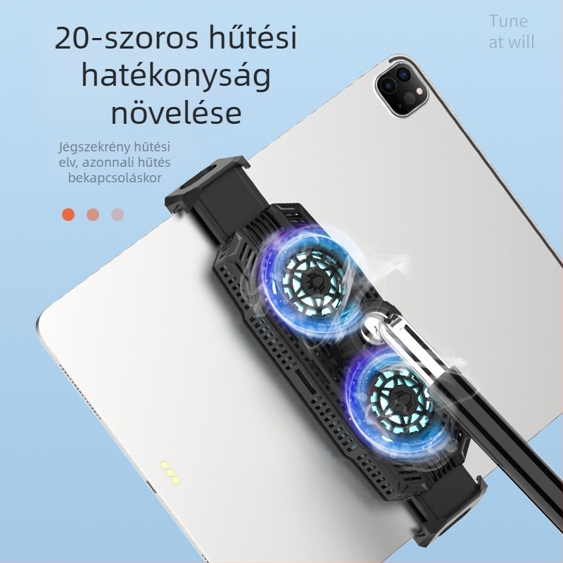 Mobiltelefon és tablet hűtőállvány duál‑magos félvezetős hűtéssel – rendkívül csendes asztali tartó, Modell S188, 15W, 105 g, ABS+PC