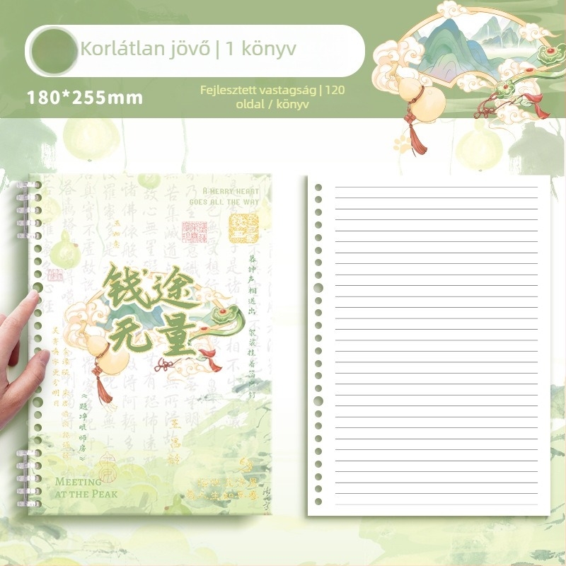 Füzet cserélhető lapokkal diákoknak, Kaba bear márka, KBX-2264 modell, belső papír, 50 oldal, 6 lyuk