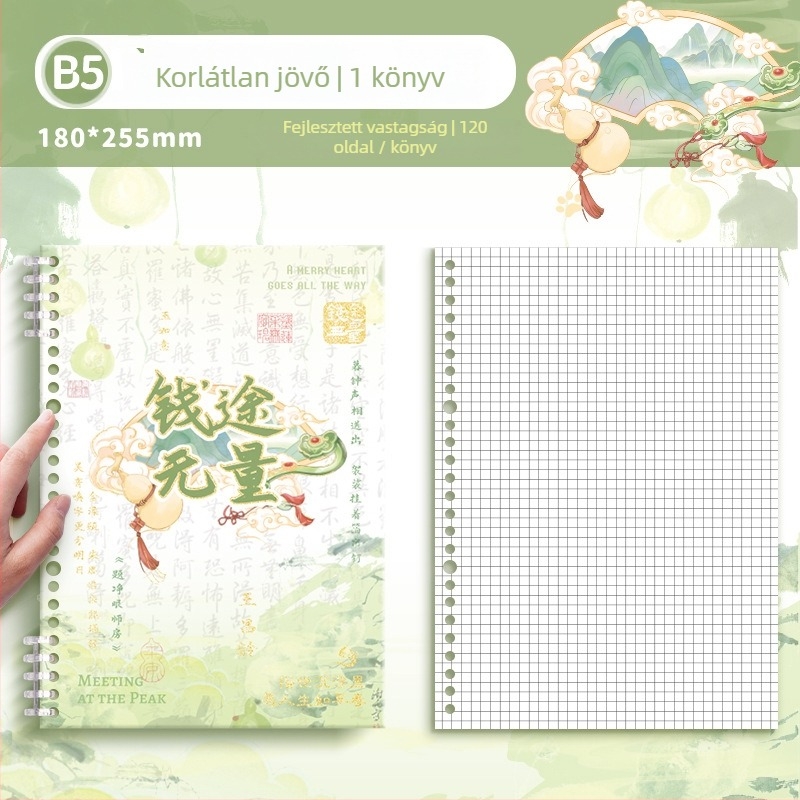 Füzet cserélhető lapokkal diákoknak, Kaba bear márka, KBX-2264 modell, belső papír, 50 oldal, 6 lyuk