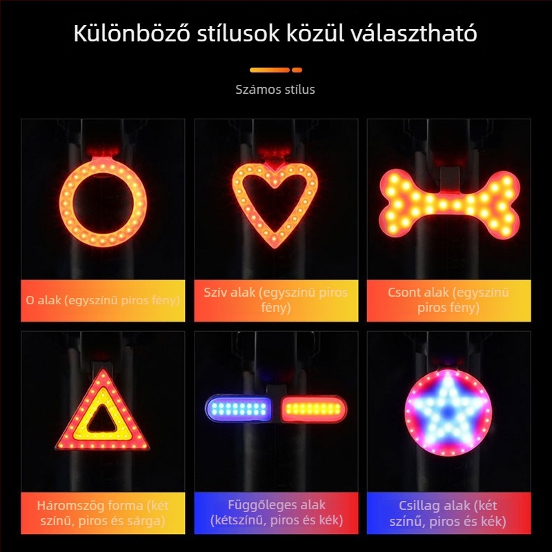 Kerékpár éjszakai világítása hátsó és elülső fénnyel, figyelmeztető villanás - DRCKHROS márka, testreszabható