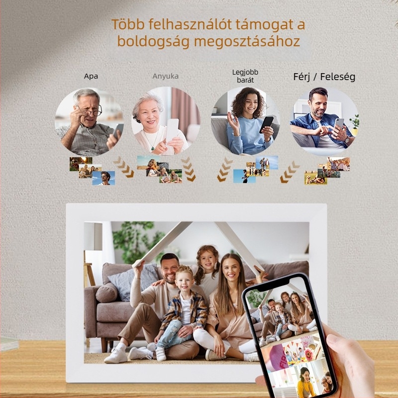 WiFi-s digitális fotókeret érintőképernyővel és felhőgalériával, 1440x900 felbontás, 32GB tárhely, SD/USB támogatás, Modell GZ185