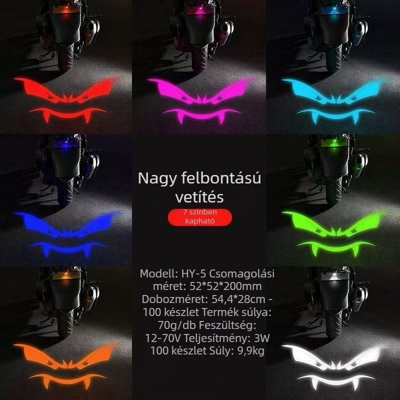 Elektrikus motorkerékpárok rendszám-projektor fénye, nagy fényerősségű riasztó fény démoni arckifejezéssel, rendszám- és hátsó világítás, univerzális