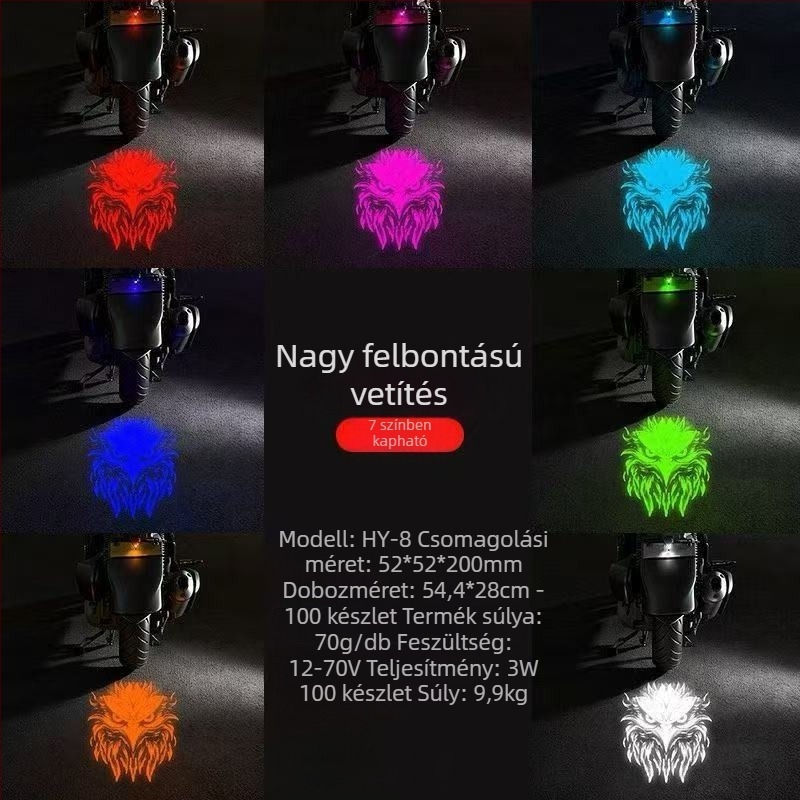 Elektrikus motorkerékpárok rendszám-projektor fénye, nagy fényerősségű riasztó fény démoni arckifejezéssel, rendszám- és hátsó világítás, univerzális