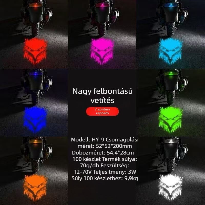 Elektrikus motorkerékpárok rendszám-projektor fénye, nagy fényerősségű riasztó fény démoni arckifejezéssel, rendszám- és hátsó világítás, univerzális