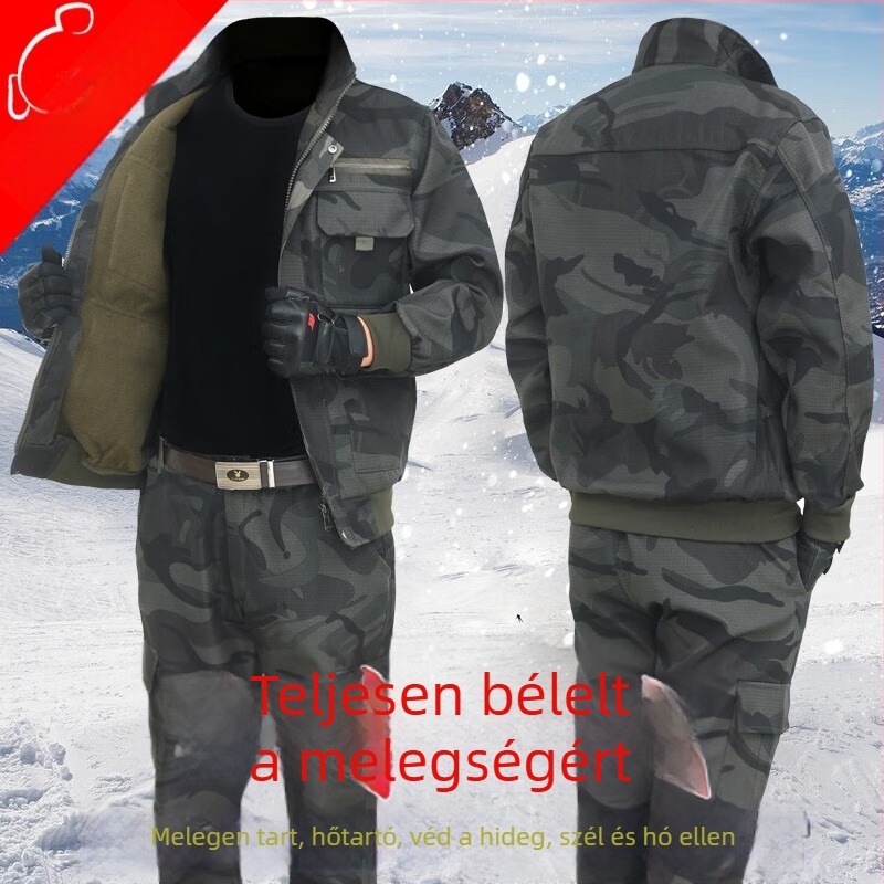 Férfi kamufláz ruházati szett fleece béléssel, hegesztéshez, vastag meleg pamut