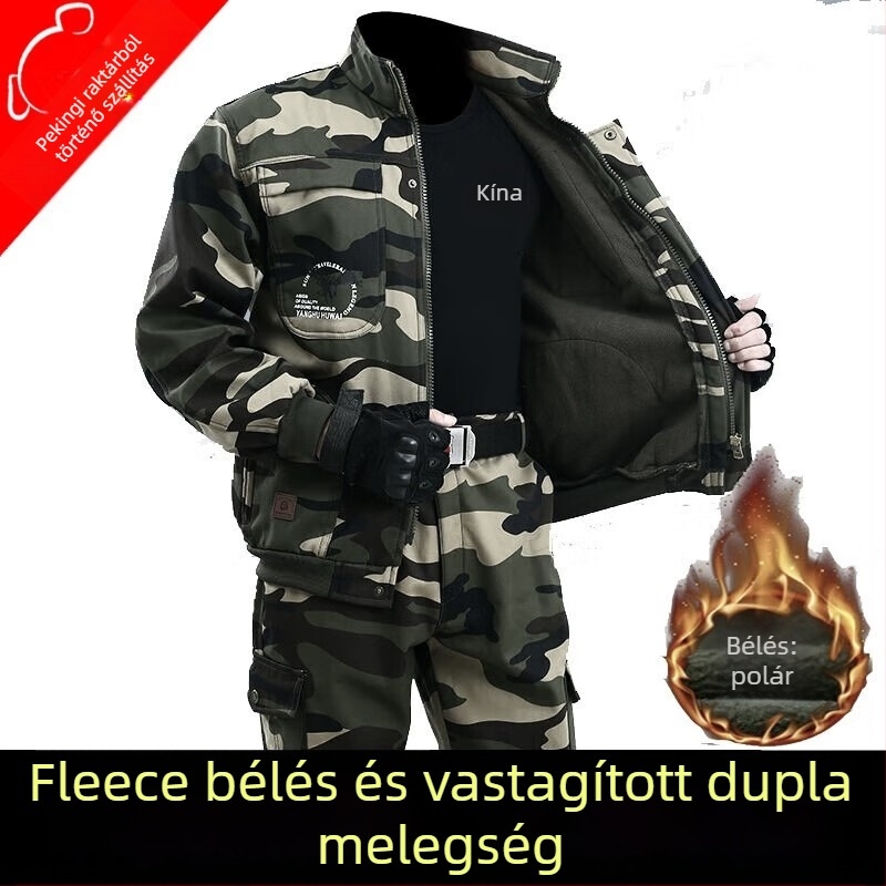 Férfi kamufláz ruházati szett fleece béléssel, hegesztéshez, vastag meleg pamut