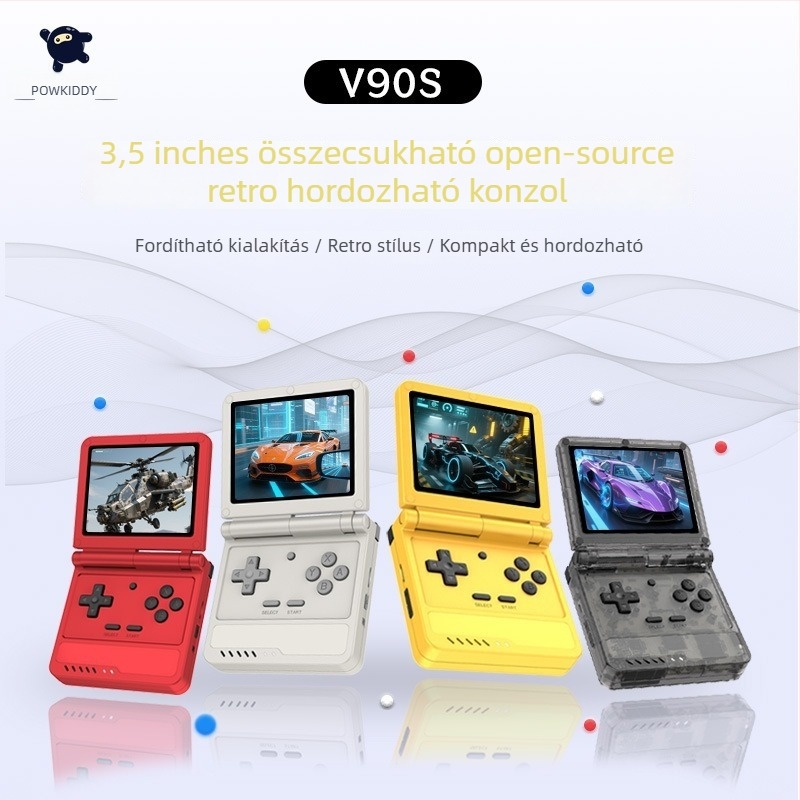 Powkiddy V90S nyílt forráskódú kézi játékkonzol, mini hajtogatós PSP-stílus, nosztalgikus retro arcade