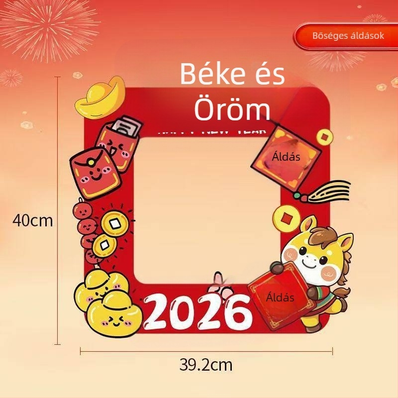 KT tábla kézi fotókeret rekvizít – Újév 2026, A ló éve, óvodai hangulatú háttérpanel
