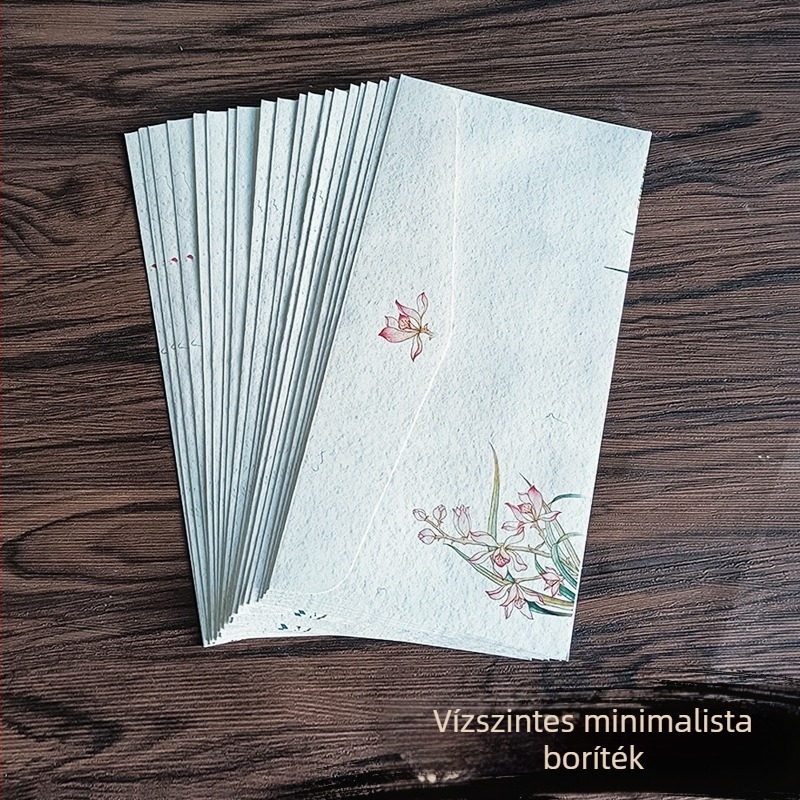 Levélpapír Zen ihletésű, kézzel festett virágokkal, kétoldalas, kínai boríték-stílus, Years Square