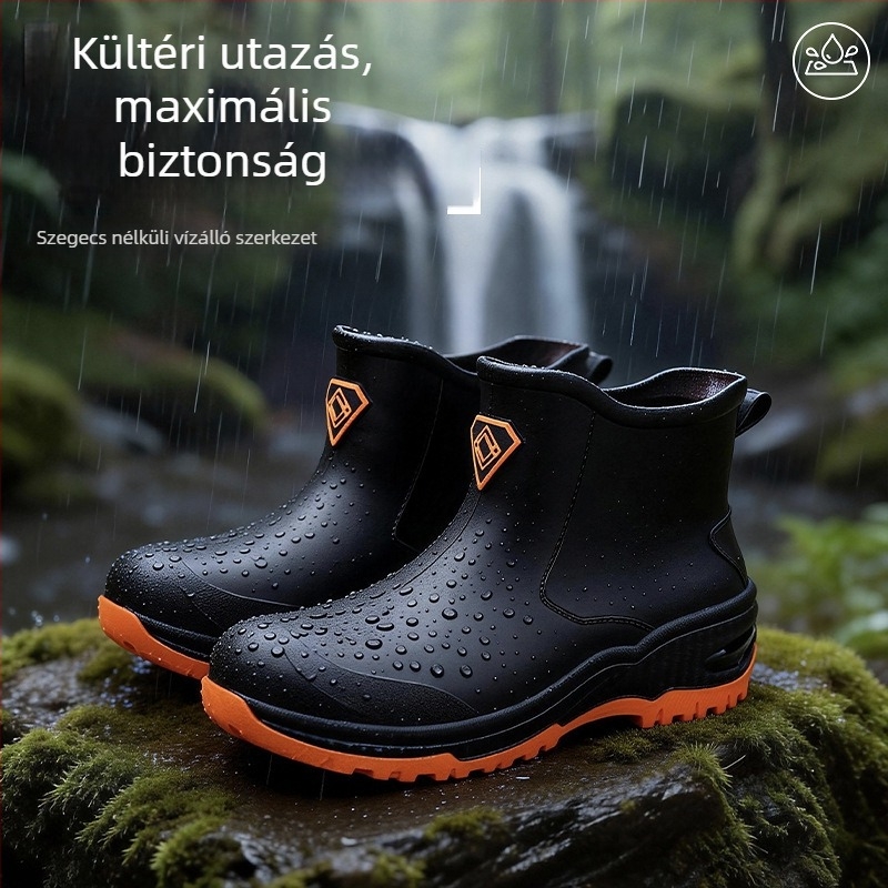 Xunlai férfi rövid esőcipő – PVC felső rész, EVA talpbetét, slip-on, minden évszakra