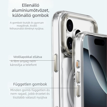 Ohla fém telefon tok átlátszó kamerakerettel és mágneses rögzítéssel az iPhone 17 Pro-hoz – ütésálló, injekciós öntéses kivitel
