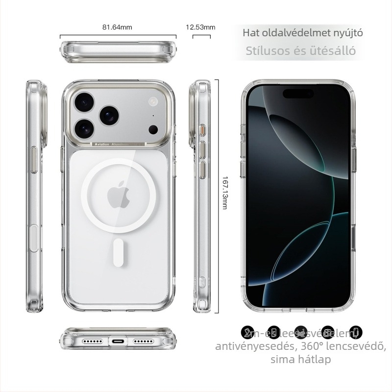 Ohla fém telefon tok átlátszó kamerakerettel és mágneses rögzítéssel az iPhone 17 Pro-hoz – ütésálló, injekciós öntéses kivitel