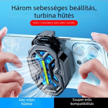 DY59 kétventilátoros telefonhűtő, léghűtés, három sebesség, dupla akkumulátor, vezeték nélküli kapcsolat, kompatibil Apple és Android telefonok