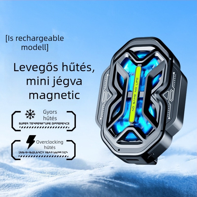 DY59 kétventilátoros telefonhűtő, léghűtés, három sebesség, dupla akkumulátor, vezeték nélküli kapcsolat, kompatibil Apple és Android telefonok