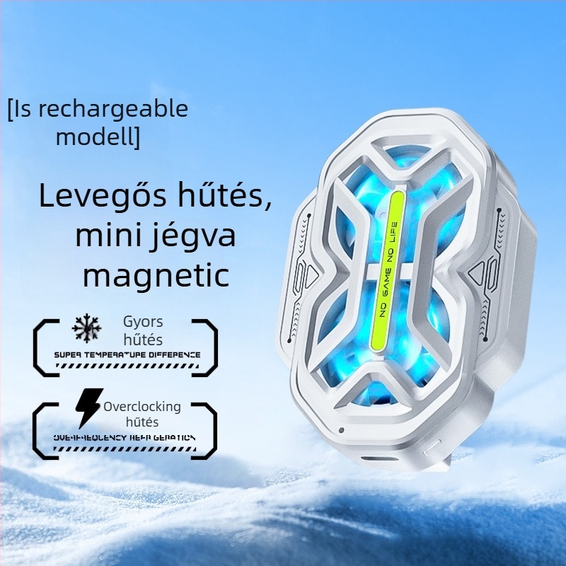 DY59 kétventilátoros telefonhűtő, léghűtés, három sebesség, dupla akkumulátor, vezeték nélküli kapcsolat, kompatibil Apple és Android telefonok