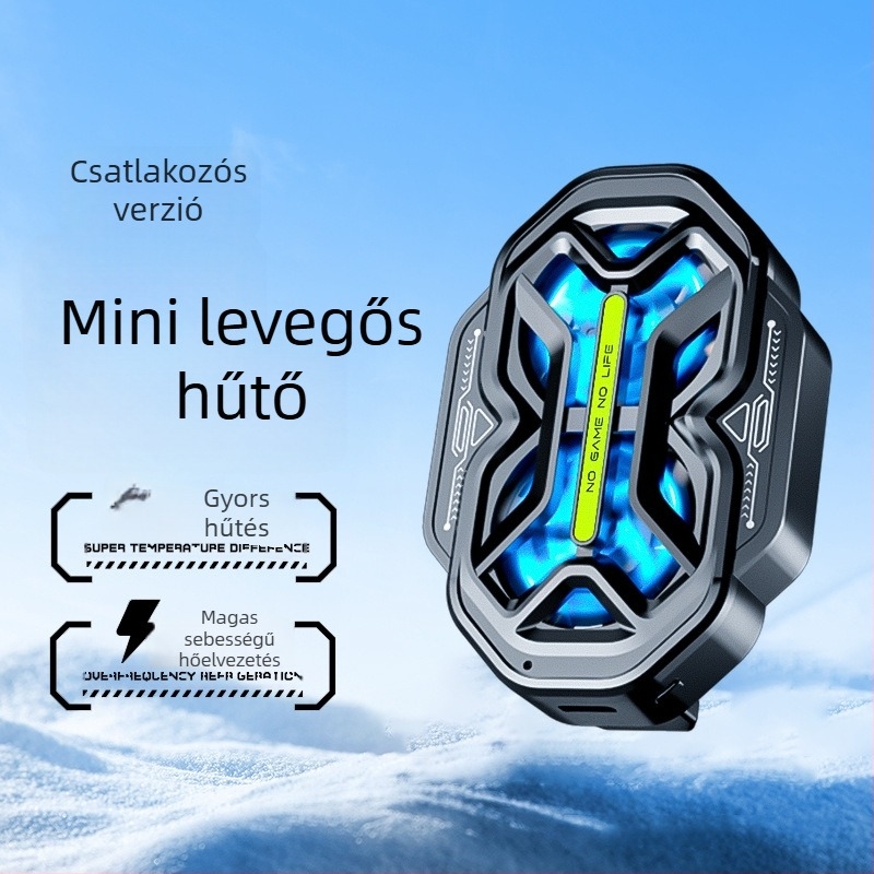 DY59 kétventilátoros telefonhűtő, léghűtés, három sebesség, dupla akkumulátor, vezeték nélküli kapcsolat, kompatibil Apple és Android telefonok