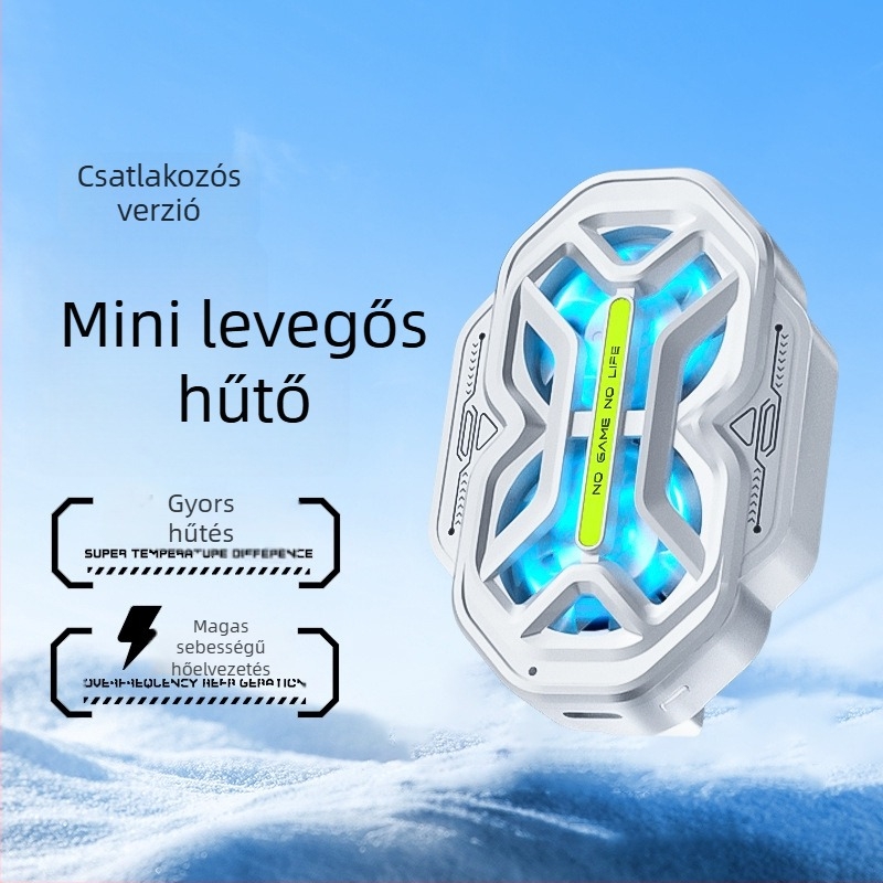 DY59 kétventilátoros telefonhűtő, léghűtés, három sebesség, dupla akkumulátor, vezeték nélküli kapcsolat, kompatibil Apple és Android telefonok
