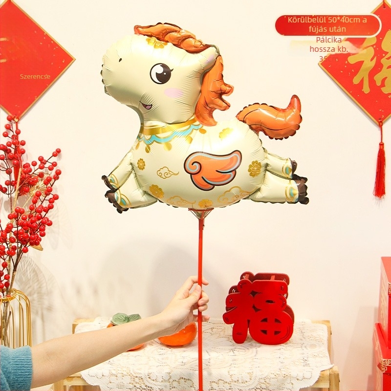 Kézben tartható alumíniumfóliás ballon, rajzfilmszerű állat alak, zodiákus minták, logónyomtatás