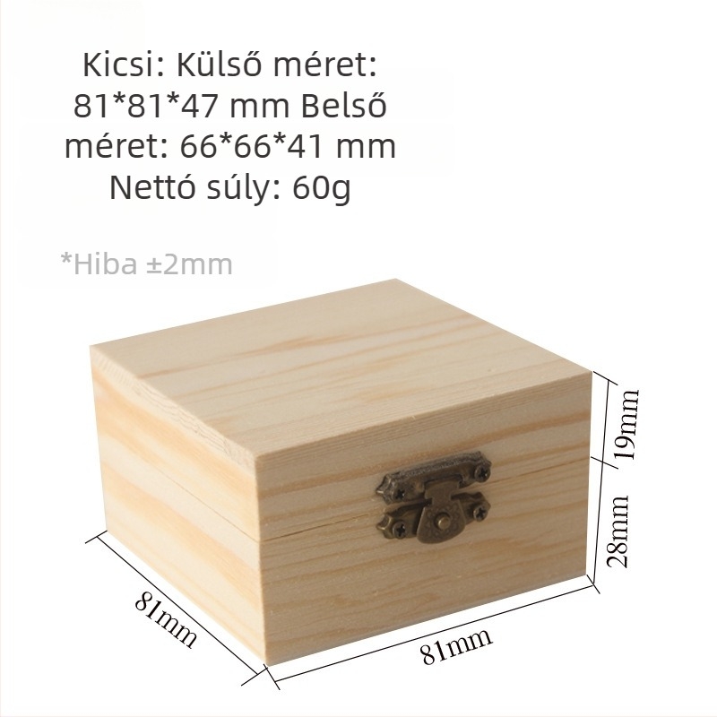 Fenyőfa négyzet alakú ékszerdoboz, felső és alsó fedéllel, gravírozás, testreszabható, logónyomtatási lehetőség