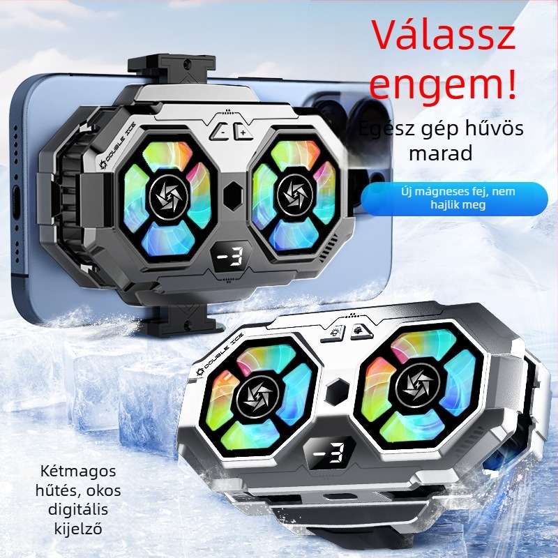 SL22 mobiltelefon-hűtő digitális kijelzővel és kettős ventilátorral, 15W, 74g, Ceramic+ABS, USB-C