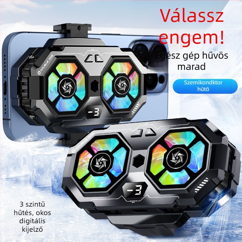SL22 mobiltelefon-hűtő digitális kijelzővel és kettős ventilátorral, 15W, 74g, Ceramic+ABS, USB-C