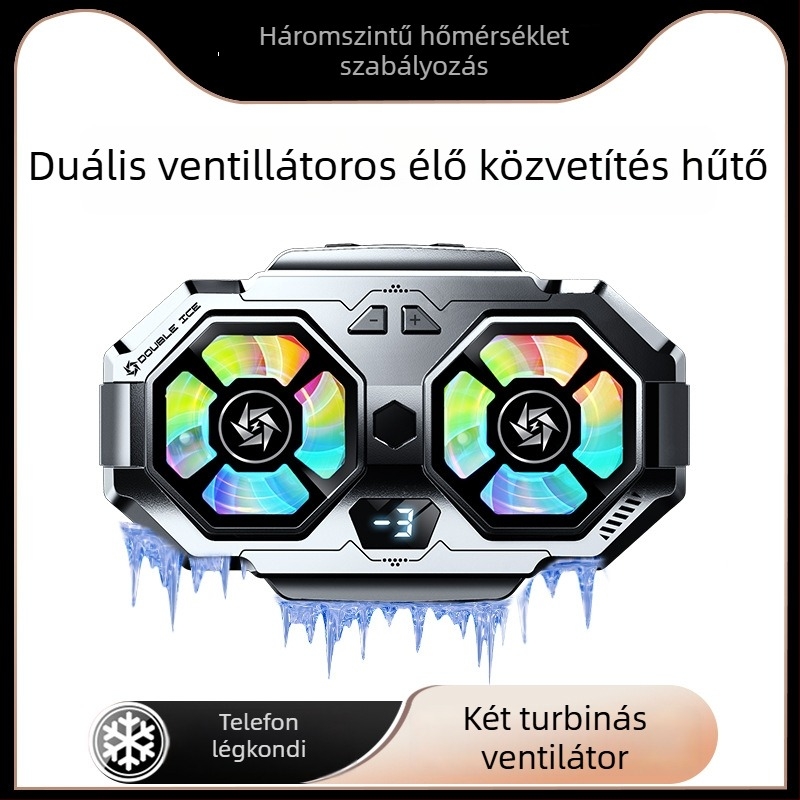 SL22 mobiltelefon-hűtő digitális kijelzővel és kettős ventilátorral, 15W, 74g, Ceramic+ABS, USB-C